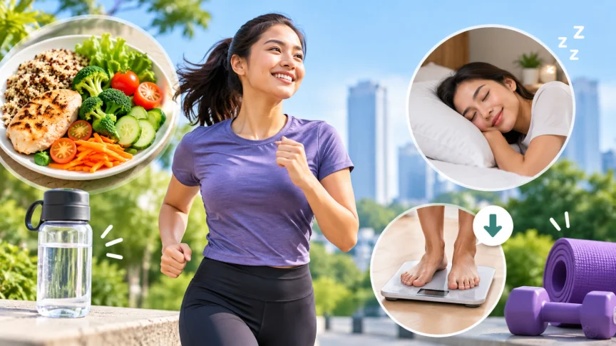 Ilustrasi seseorang menjalani pola hidup sehat untuk menurunkan berat badan