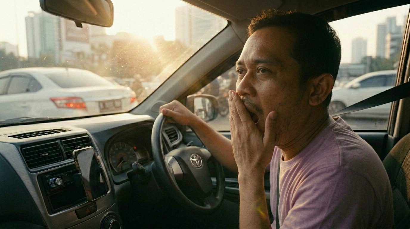 Pengemudi mengantuk setelah sahur saat berkendara pagi hari